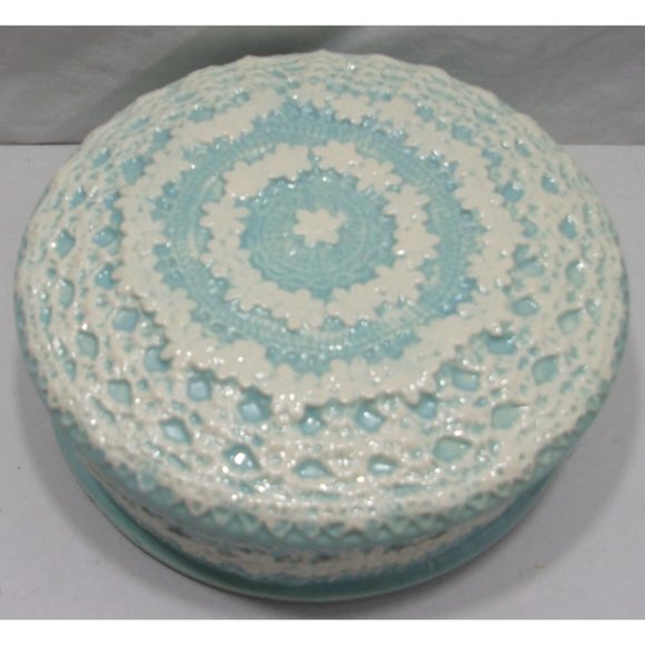 Lidded Turquoise Glazed Ceramic Catch-All Jewelry/Trinket Dish Box 7" - Picture 7 of 9